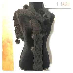 Black knit puff ball scarf